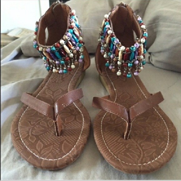 Beaded Anklet festival zip back sandal flats boho - Picture 2 of 4